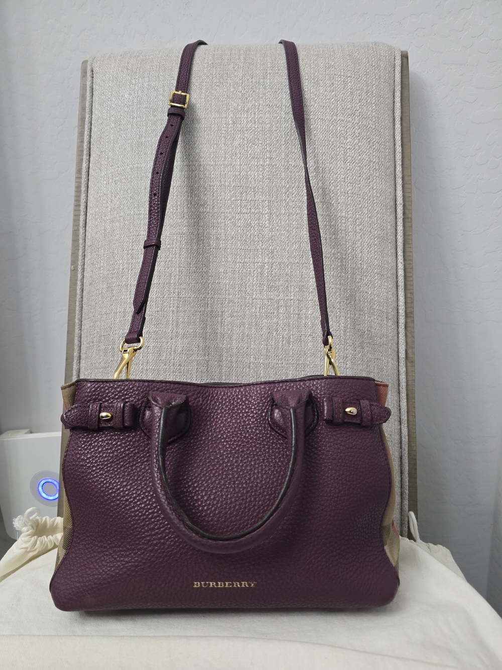 Burberry Small Plum Banner 2-way Bag w/Novacheck Inset On Each End